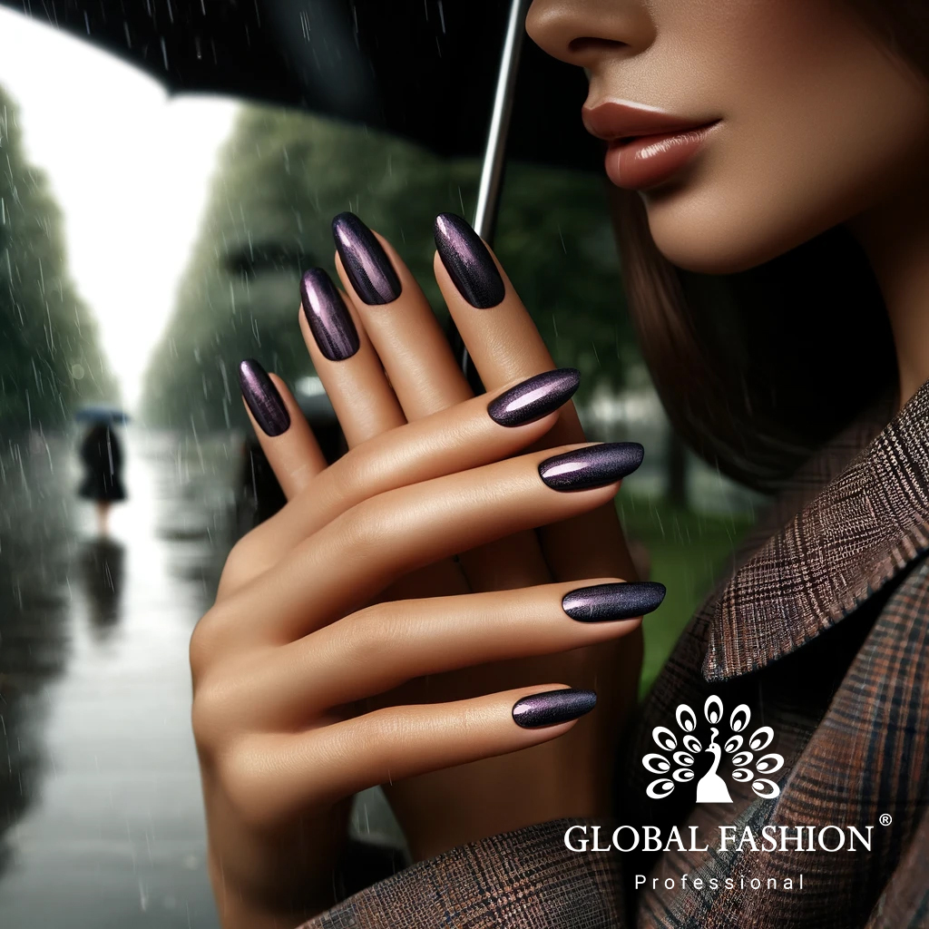 Manichiură vibrantă în culoare NEGRU-VIOLET cu oja semipermanentă Black Elite de la Global Fashion