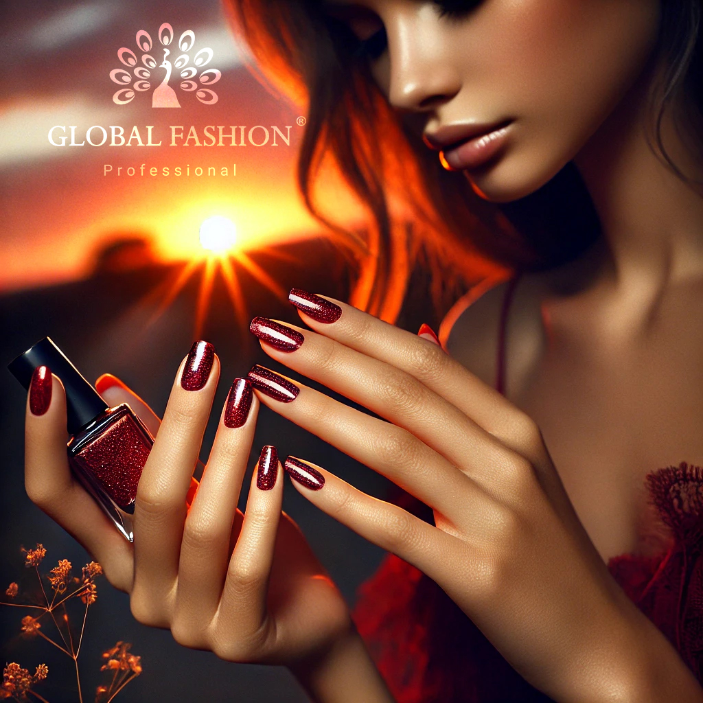  Unghii delicate pictate î cu Oja semipermanenta rezistenta  Shine Spectrum Red  de la Global  Fashion